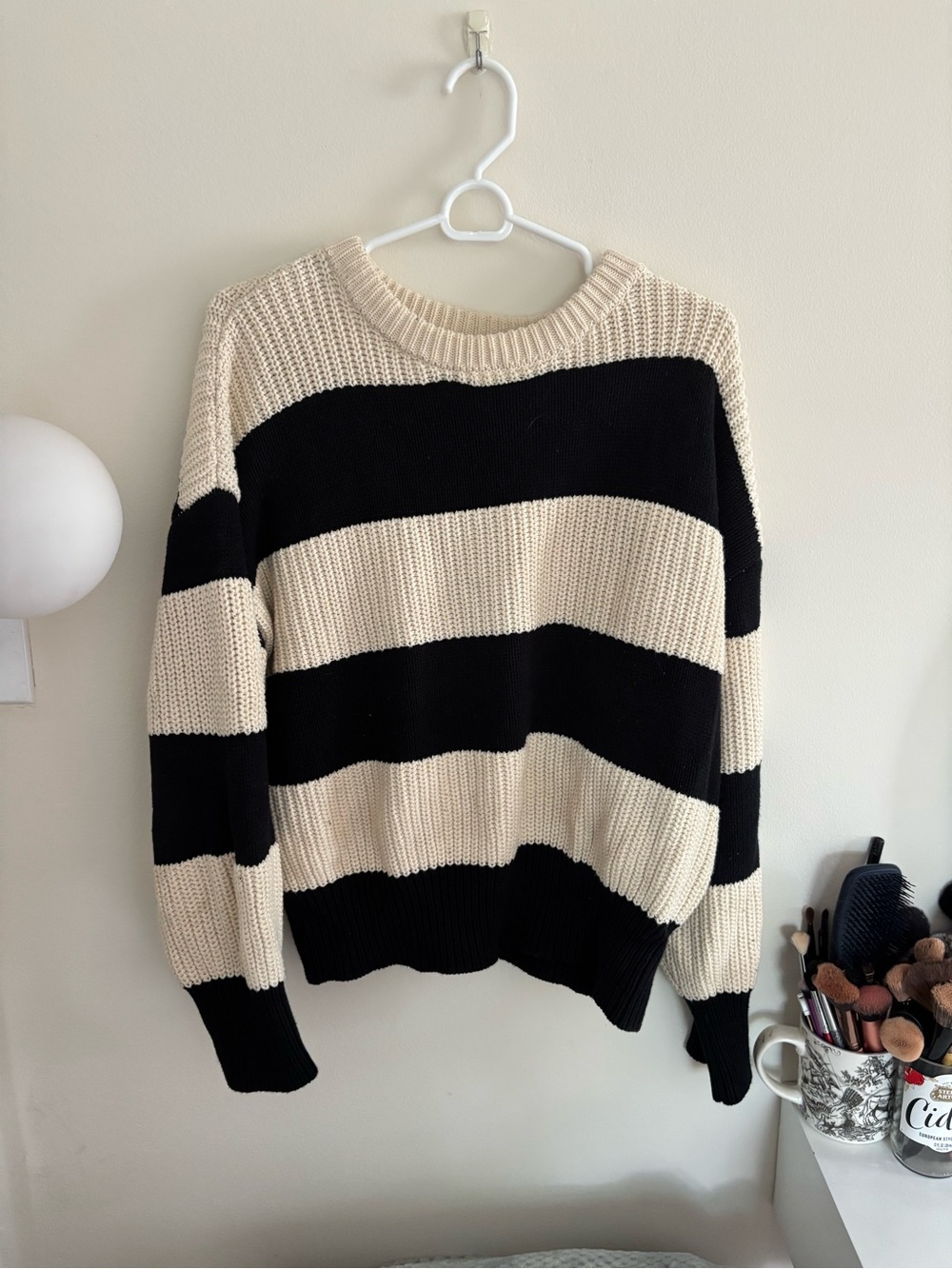 Z Supply Black and Cream Striped Knit Sweater